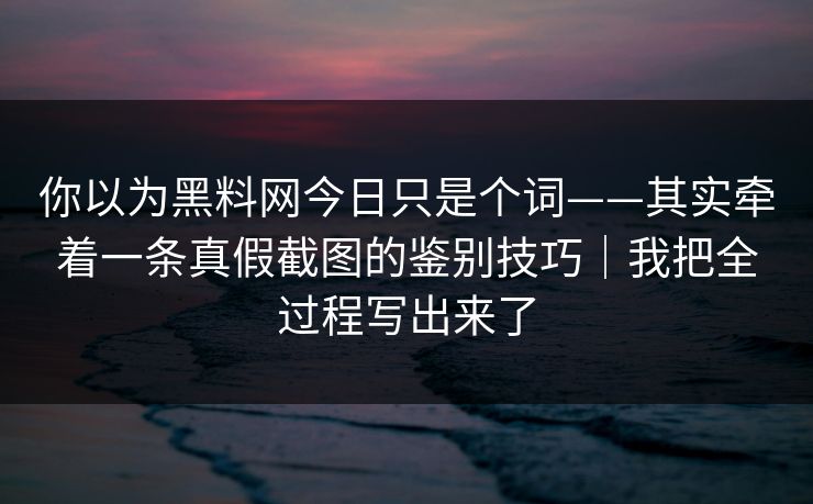 你以为黑料网今日只是个词——其实牵着一条真假截图的鉴别技巧｜我把全过程写出来了